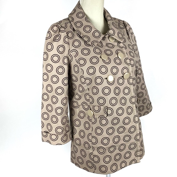 Juicy Couture Tan Brown Circle Pattern Pea Coat Size Small - Picture 6 of 16